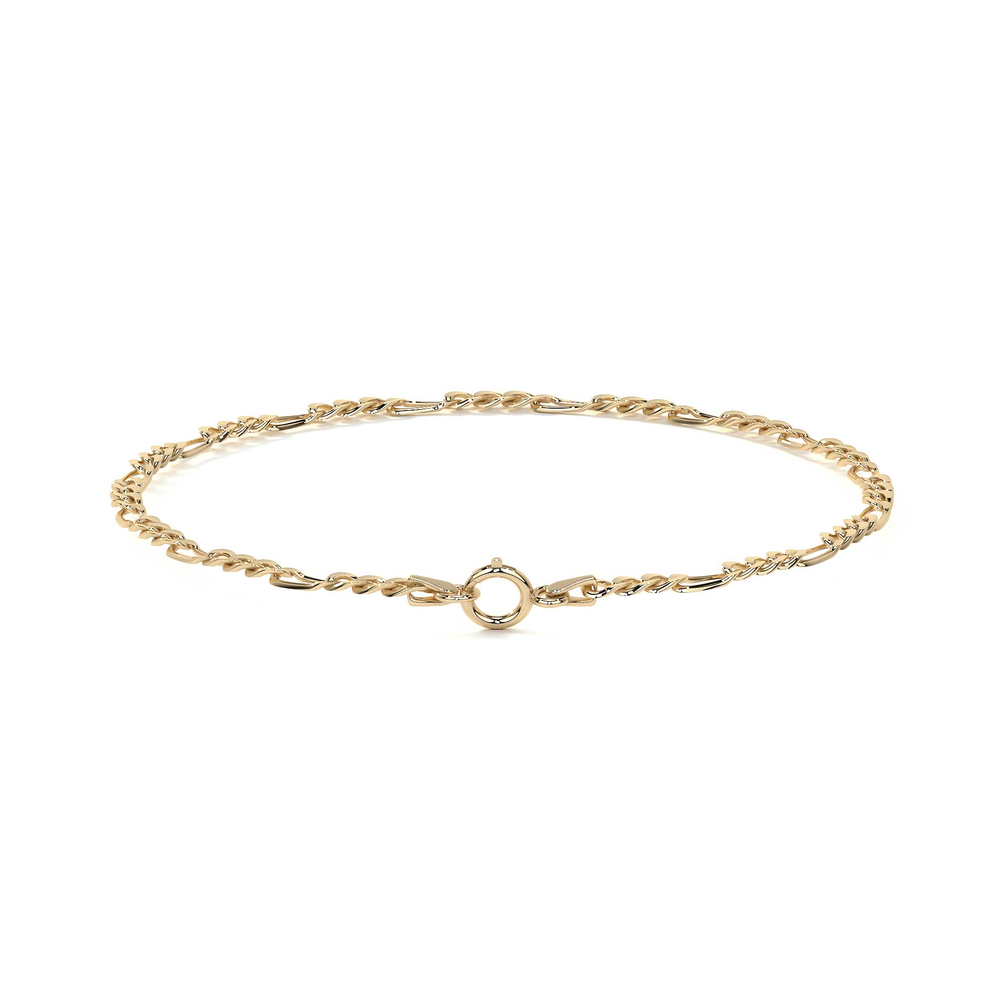 Pulsera De Oro 14k Figaro Solida De 18.5 Cm Calibre 2mm