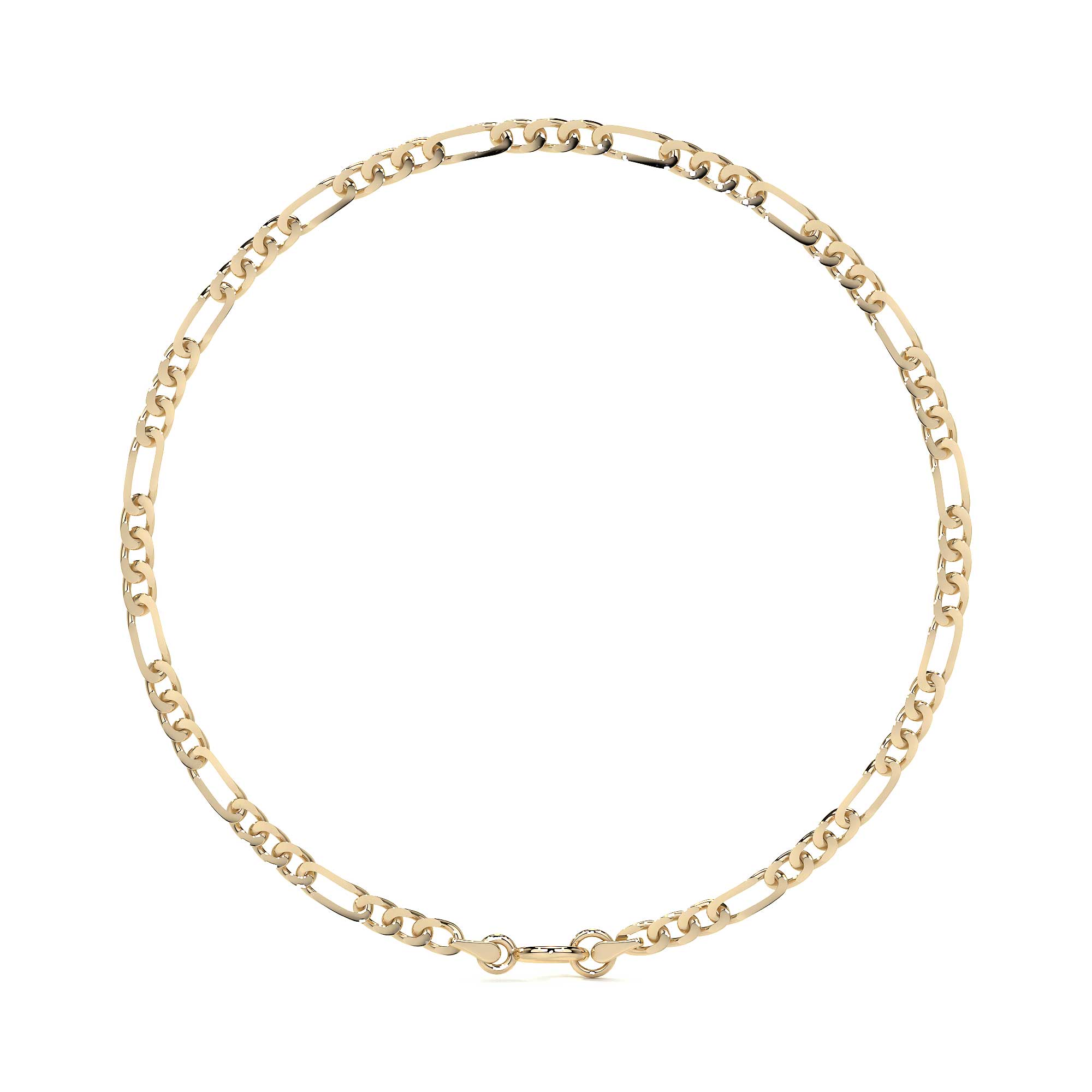 Cadena De Oro Italiano 10k Figaro 3x1 Pave 45 Cm 2.6mm