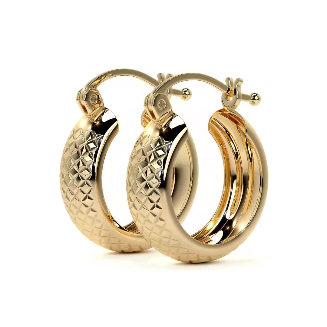 Arracada Diamantada Bangle De Oro 10k Estilo Panal, 12 X 6mm