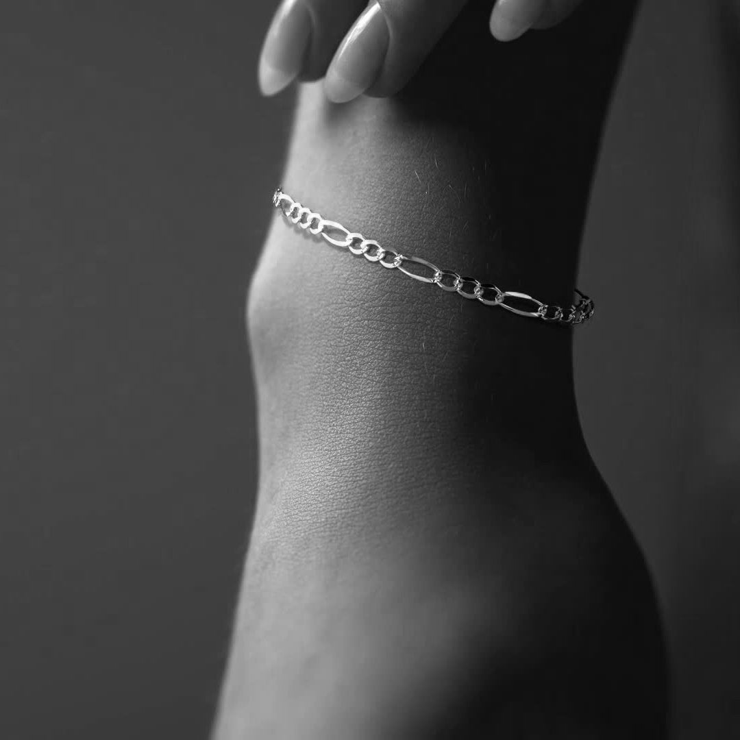 Pulsera de Plata 925 Italiana para Hombre Estilo Fígaro 3x1 | Joyería Masculina Elegante