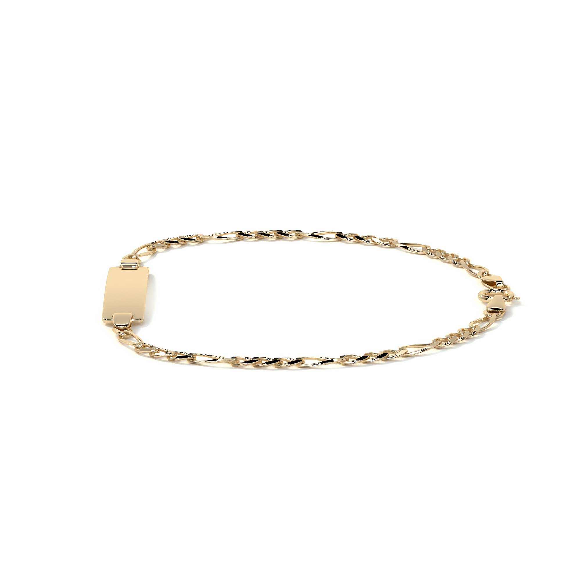 Pulsera Esclava de Oro 10K Estilo Fígaro 3x1 con Placa | Joyería Italiana