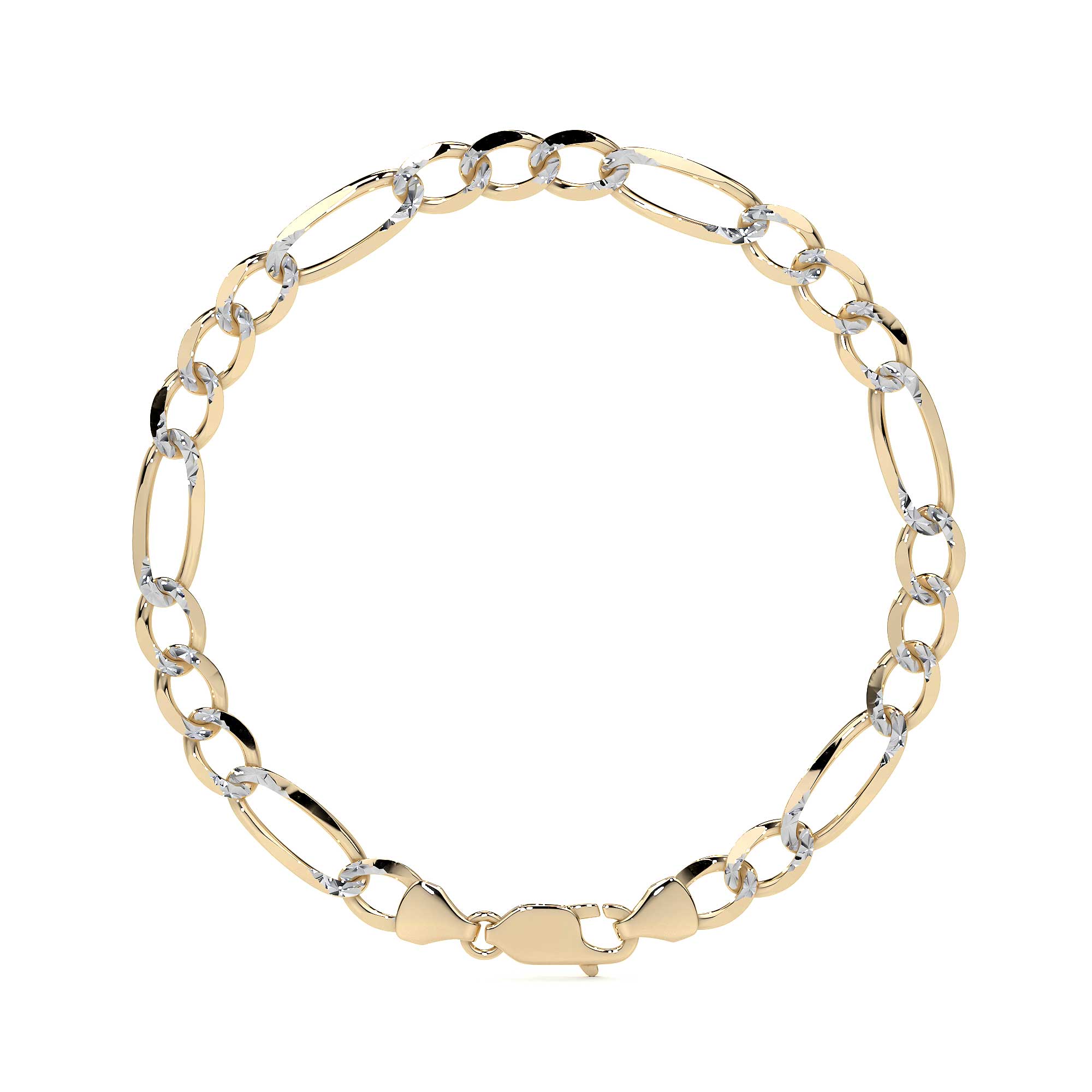Pulsera Italiana Figaro Pave 3x1 De 10 Quilates 6mm, 21.5cm Color Dorado Diámetro 7 Largo 21.5 Cm 17.8 Cm