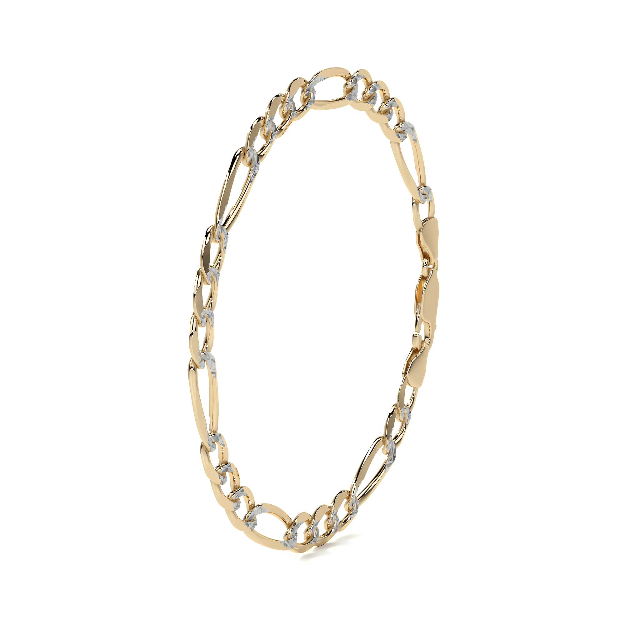Pulsera Italiana Figaro Pave 3x1 De 10 Quilates 6mm, 21.5cm Color Dorado Diámetro 7 Largo 21.5 Cm 17.8 Cm