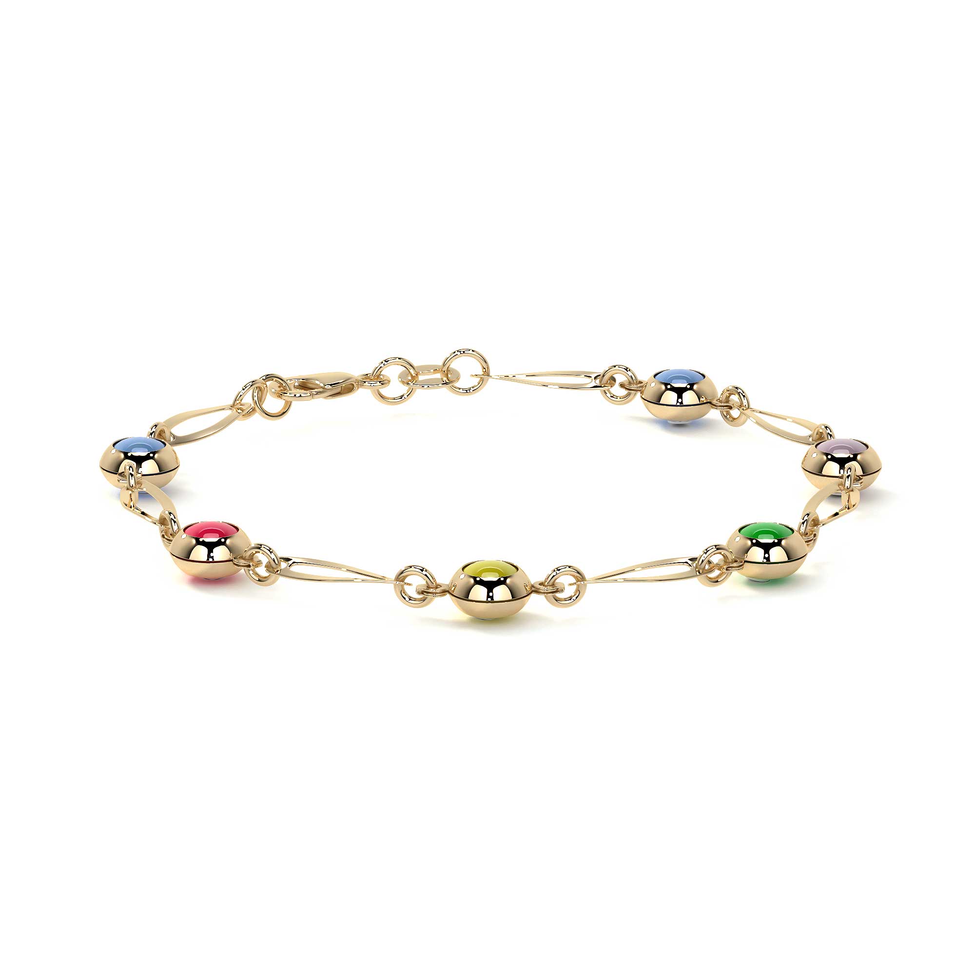 Pulsera De Mujer De Ojos Multicolor De 10 Quilates 3mm, 18cm Color Dorado Diámetro 6 Largo 18 Cm 15.2 Cm