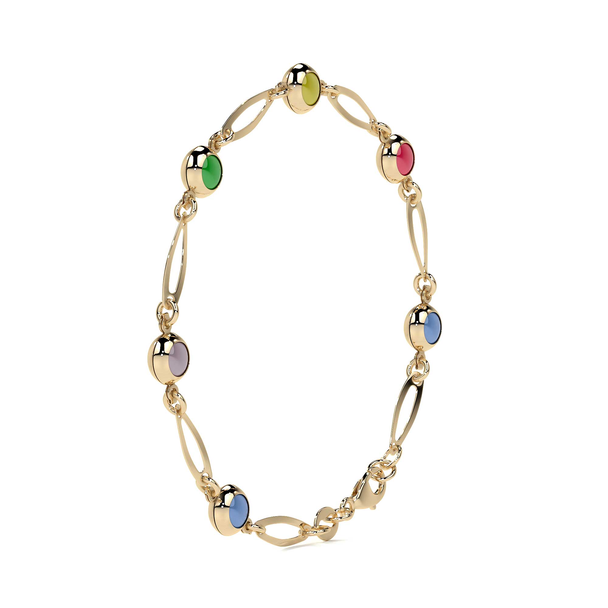 Pulsera De Mujer De Ojos Multicolor De 10 Quilates 3mm, 18cm Color Dorado Diámetro 6 Largo 18 Cm 15.2 Cm