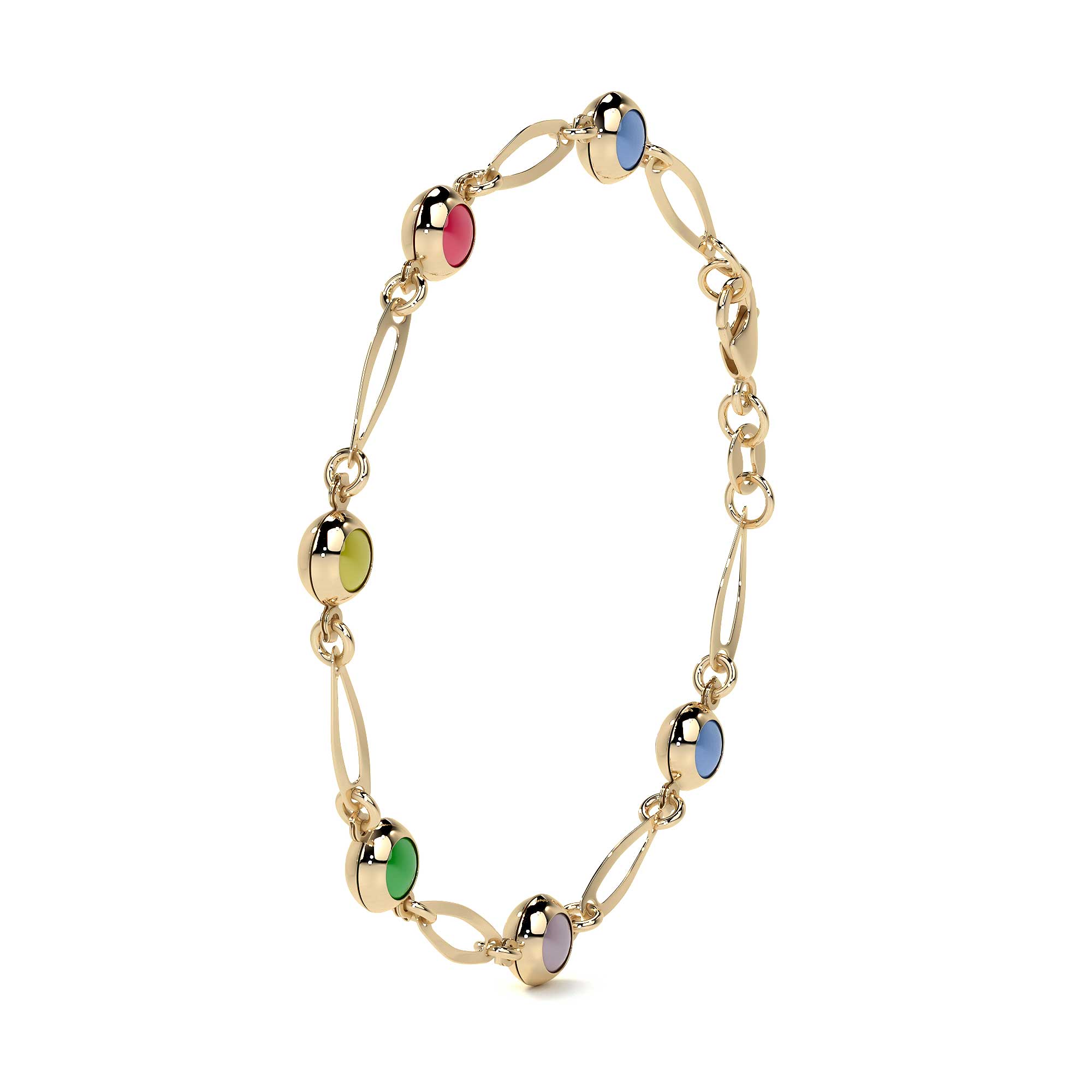 Pulsera De Mujer De Ojos Multicolor De 10 Quilates 3mm, 18cm Color Dorado Diámetro 6 Largo 18 Cm 15.2 Cm