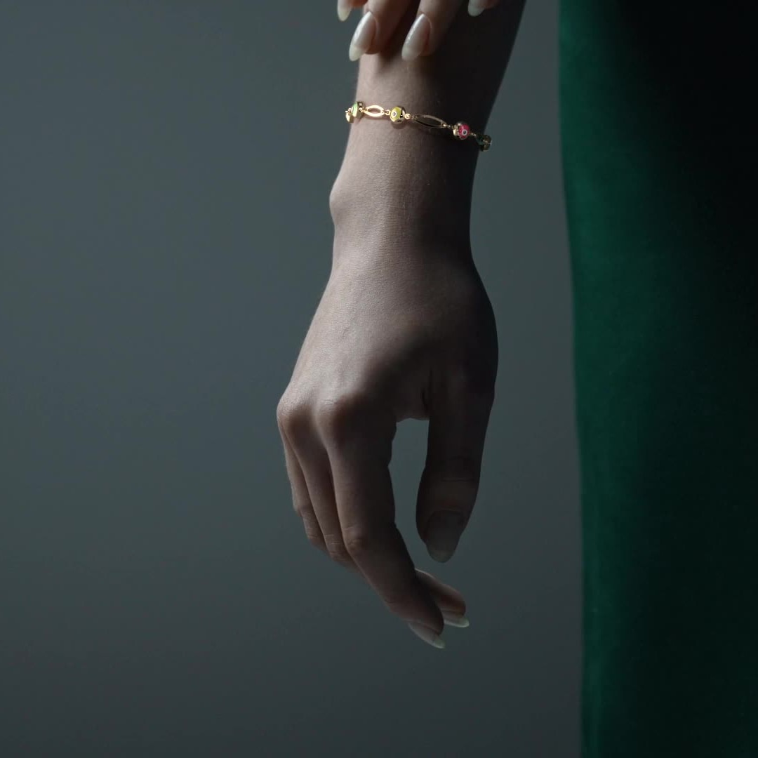 Pulsera De Mujer De Ojos Multicolor De 10 Quilates 3mm, 18cm Color Dorado Diámetro 6 Largo 18 Cm 15.2 Cm