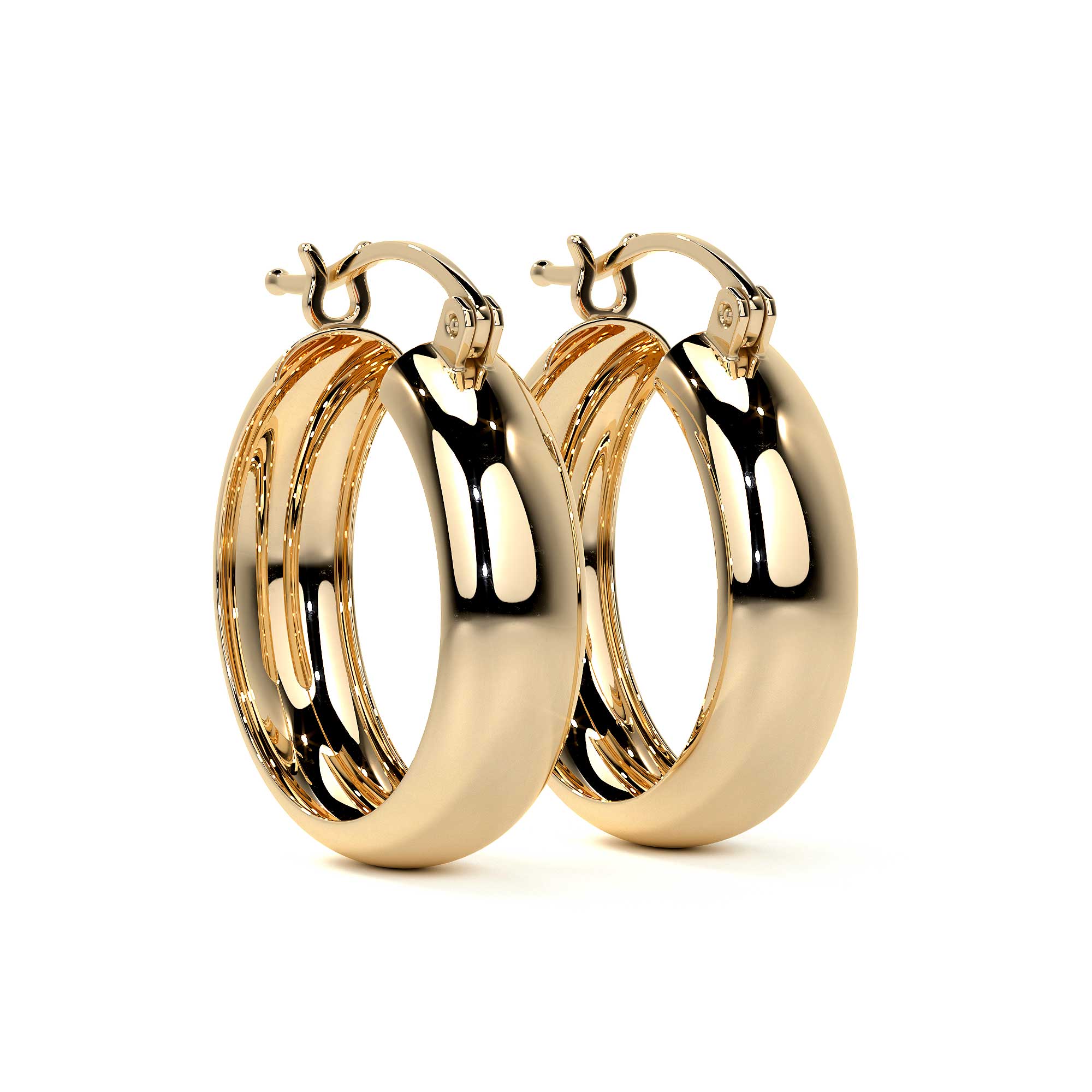 Arracada Bangle De Oro De 14k Lisa De 15mm, 6mm de Ancho
