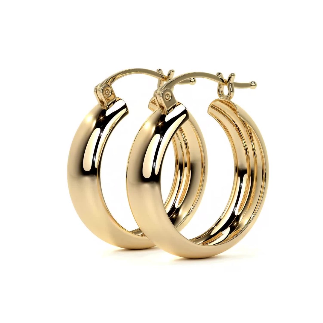 Arracada Bangle De Oro De 14k Lisa De 15mm, 6mm de Ancho