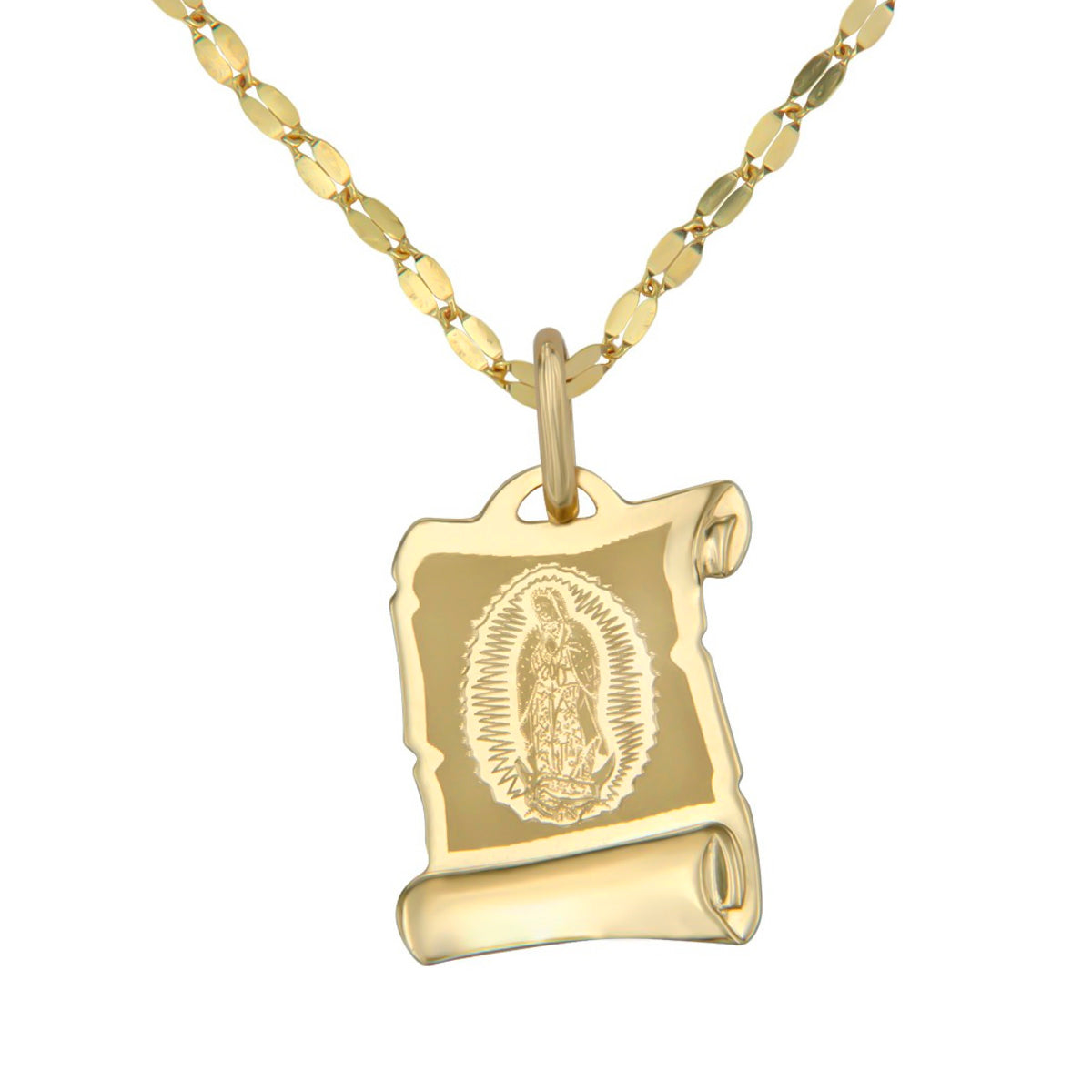 Collar Con Medalla De Virgen Italiana De Oro De 14k