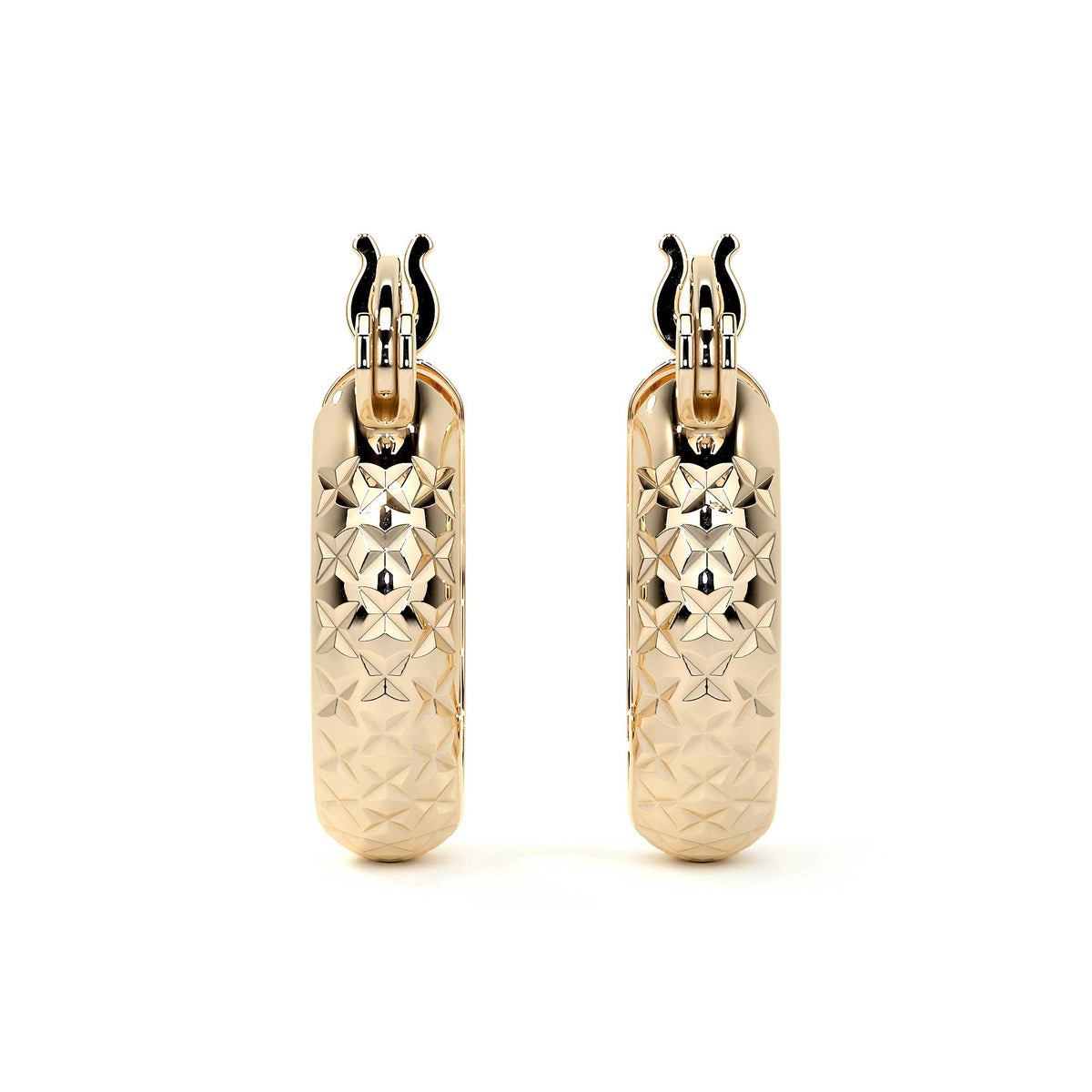 Arracada Diamantada Bangle De Oro 10k Estilo Panal, 15 X 4mm Dorado