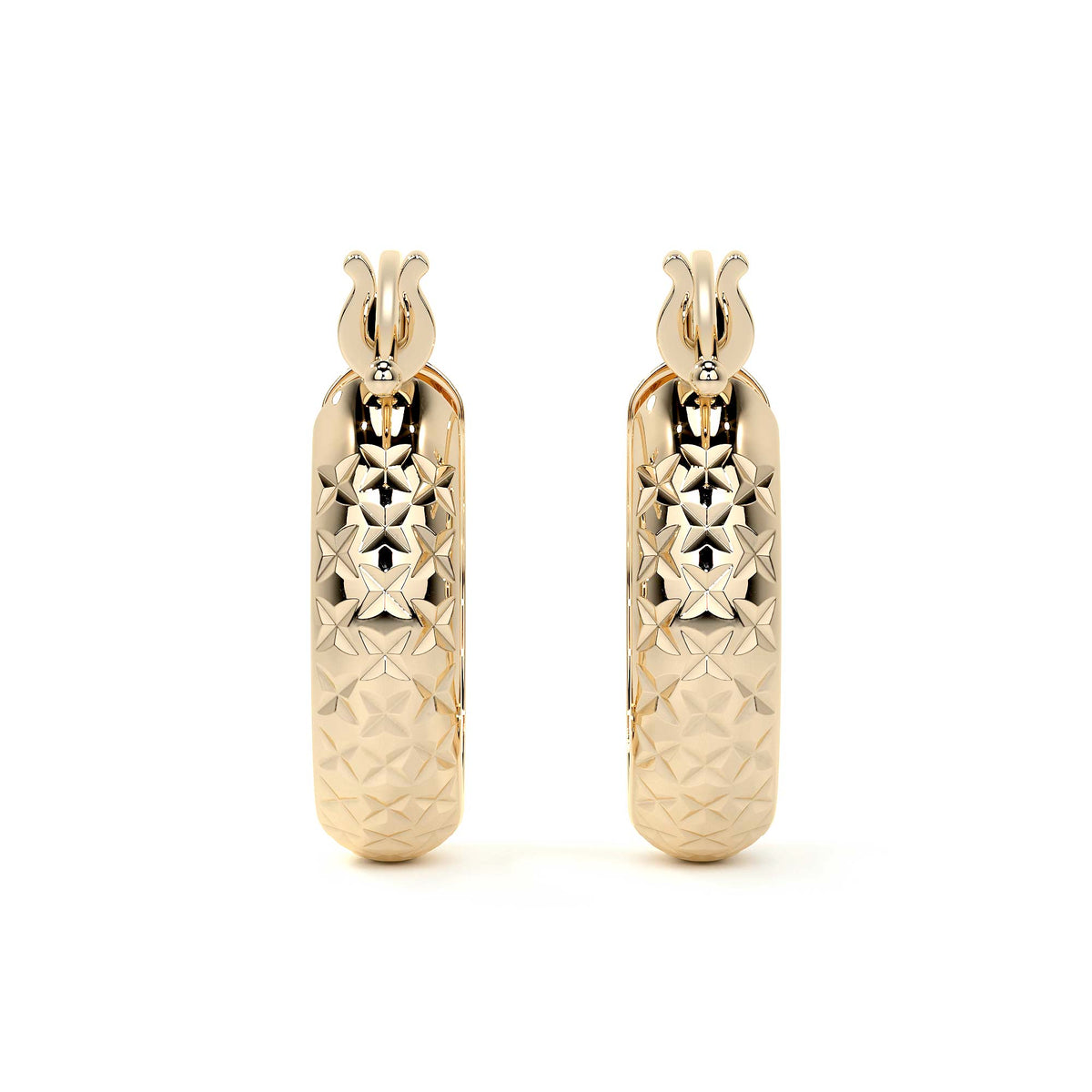Arracada Diamantada Bangle De Oro 10k Estilo Panal, 15 X 4mm Dorado