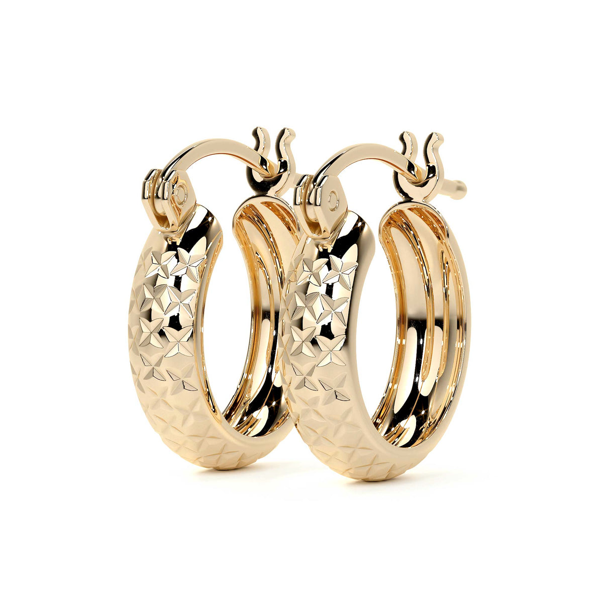 Arracada Diamantada Bangle De Oro 10k Estilo Panal, 15 X 4mm Dorado