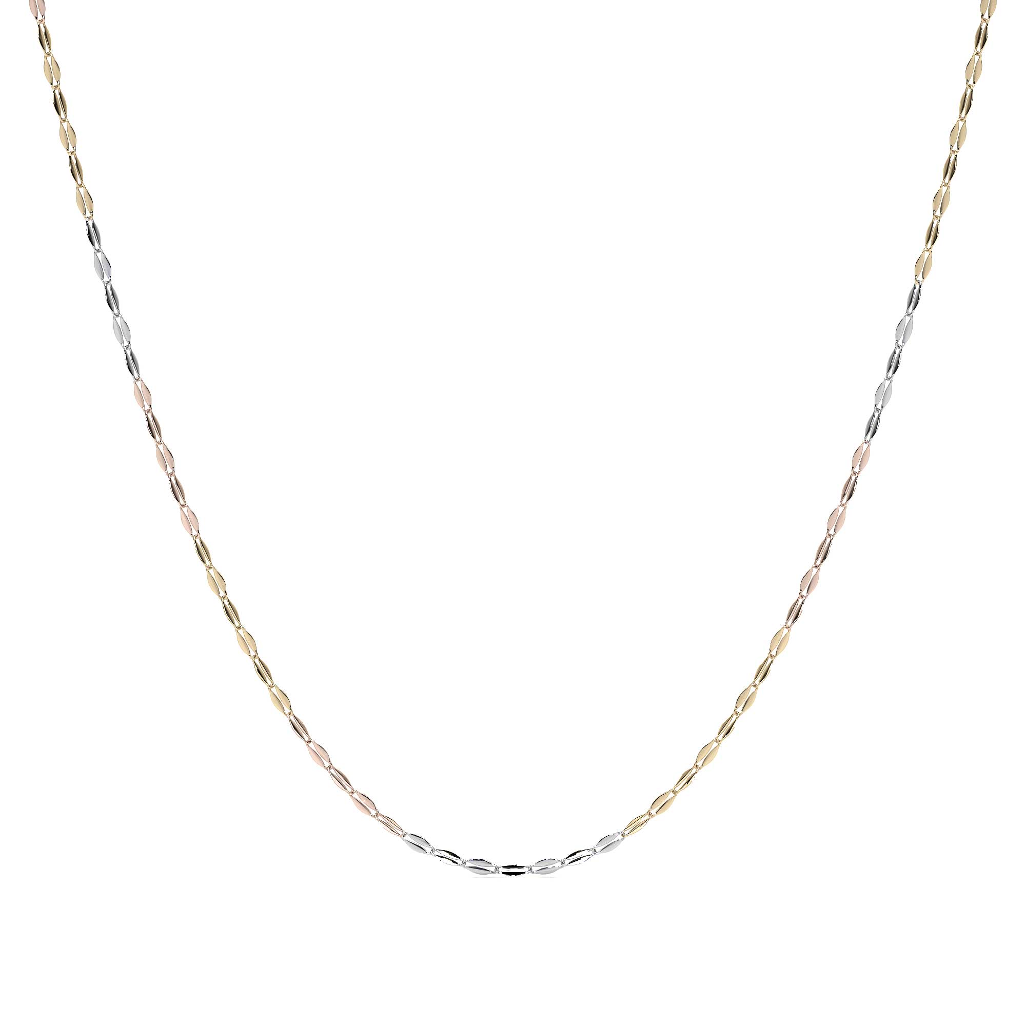 Cadena de Oro 10K Grano de Café Tricolor | Collar Italiano Ligero Oro Blanco, Amarillo y Rosa
