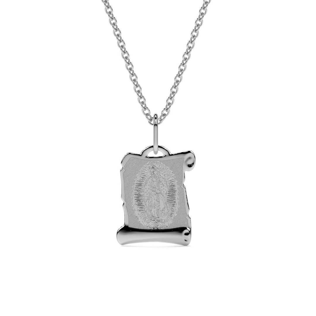 Medalla De Plata 925 Virgen En Pergamino Grabado Laser 16mm