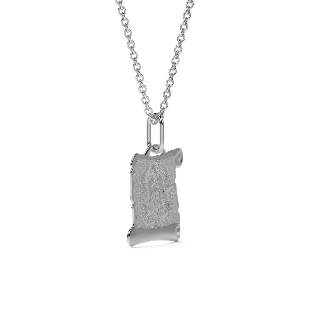 Medalla De Plata 925 Virgen En Pergamino Grabado Laser 16mm