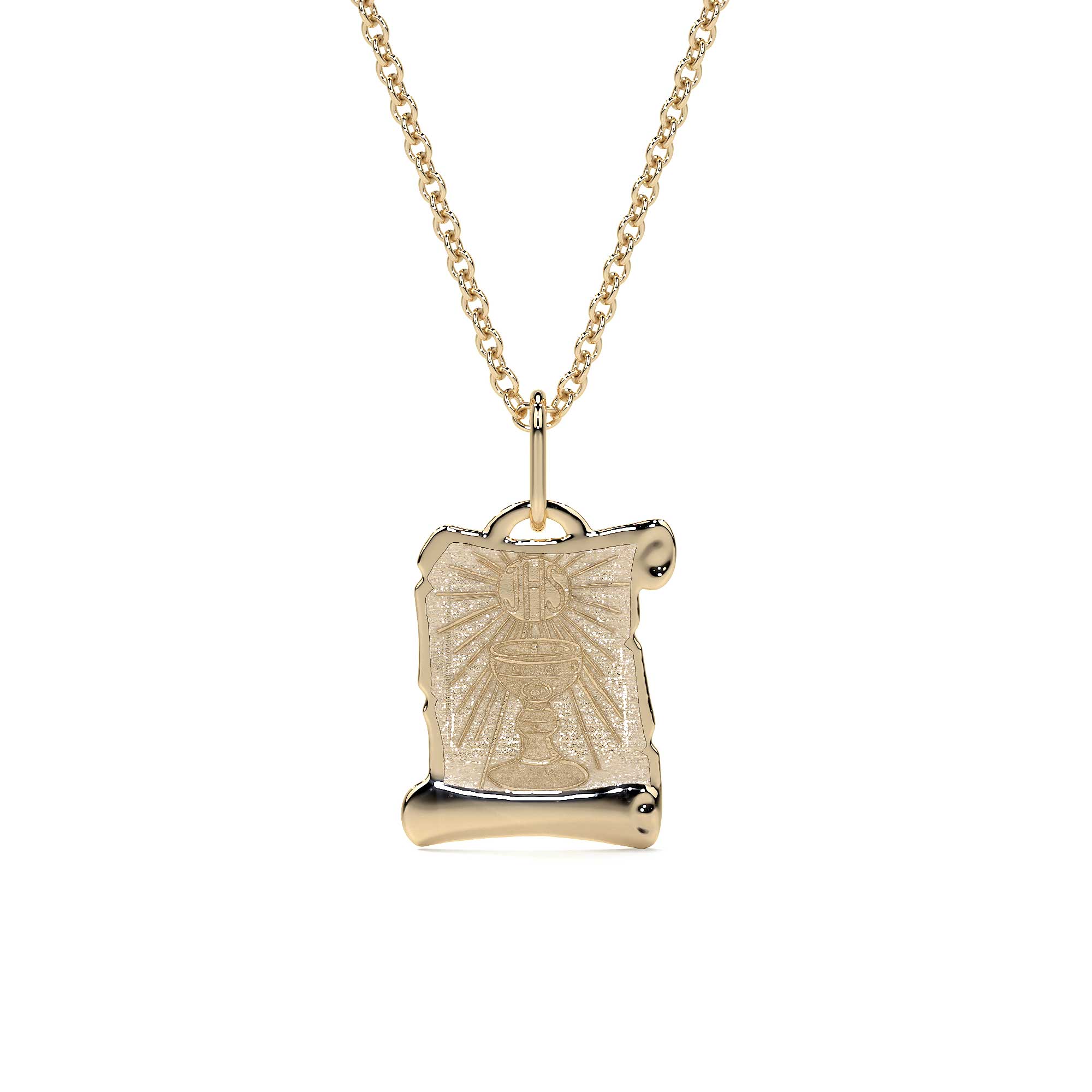 Dije de Oro 10K Medalla Religiosa Sagrado Caliz | Dije Oro Italiano 12mm | Joyería Fina