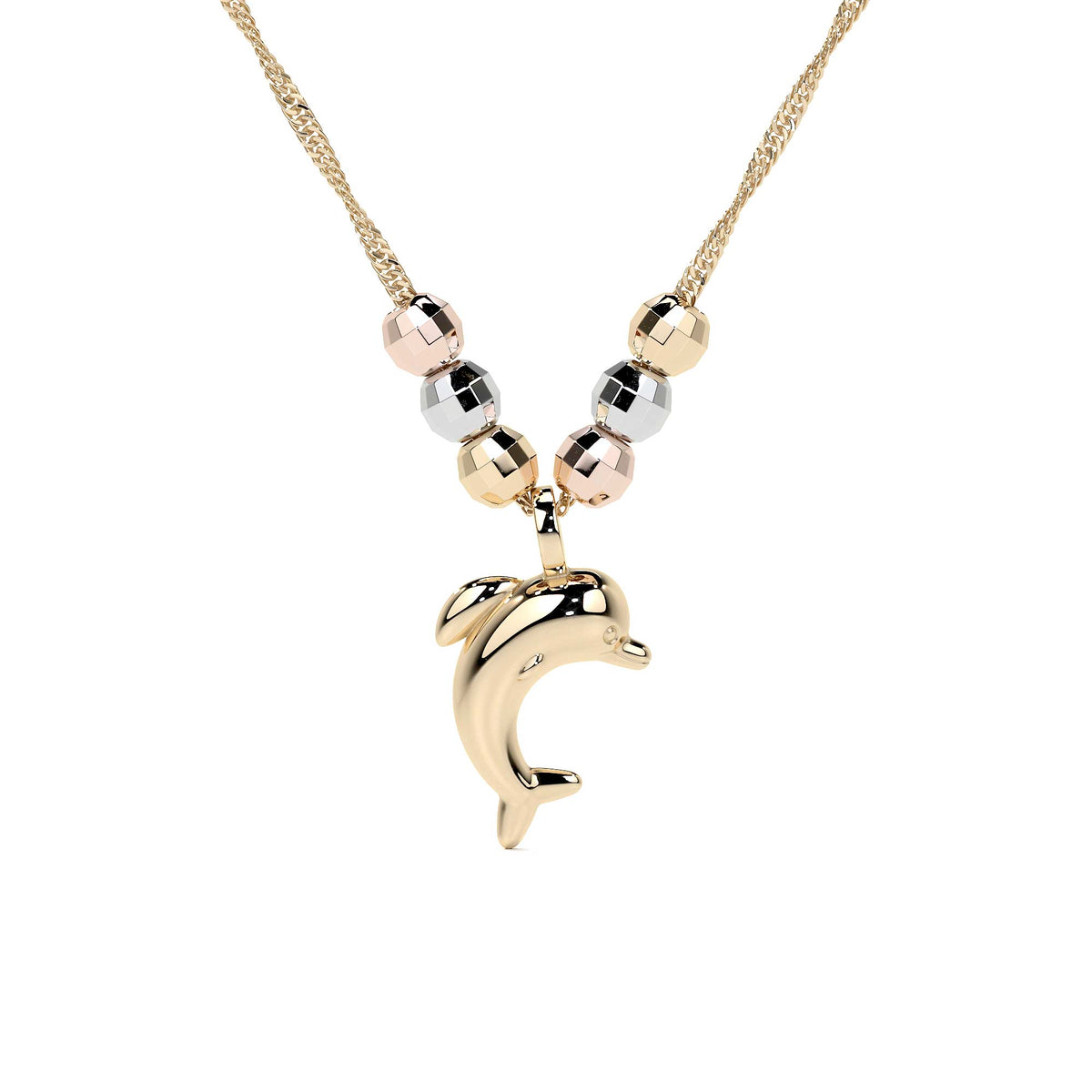 Gargantilla Italiana 14k De Delfin Y Bolas Tricolor