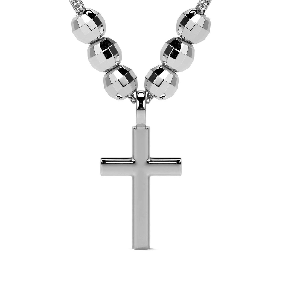 Collar De Cruz De Plata 925 Con Bola Diamantada De 45 Cm