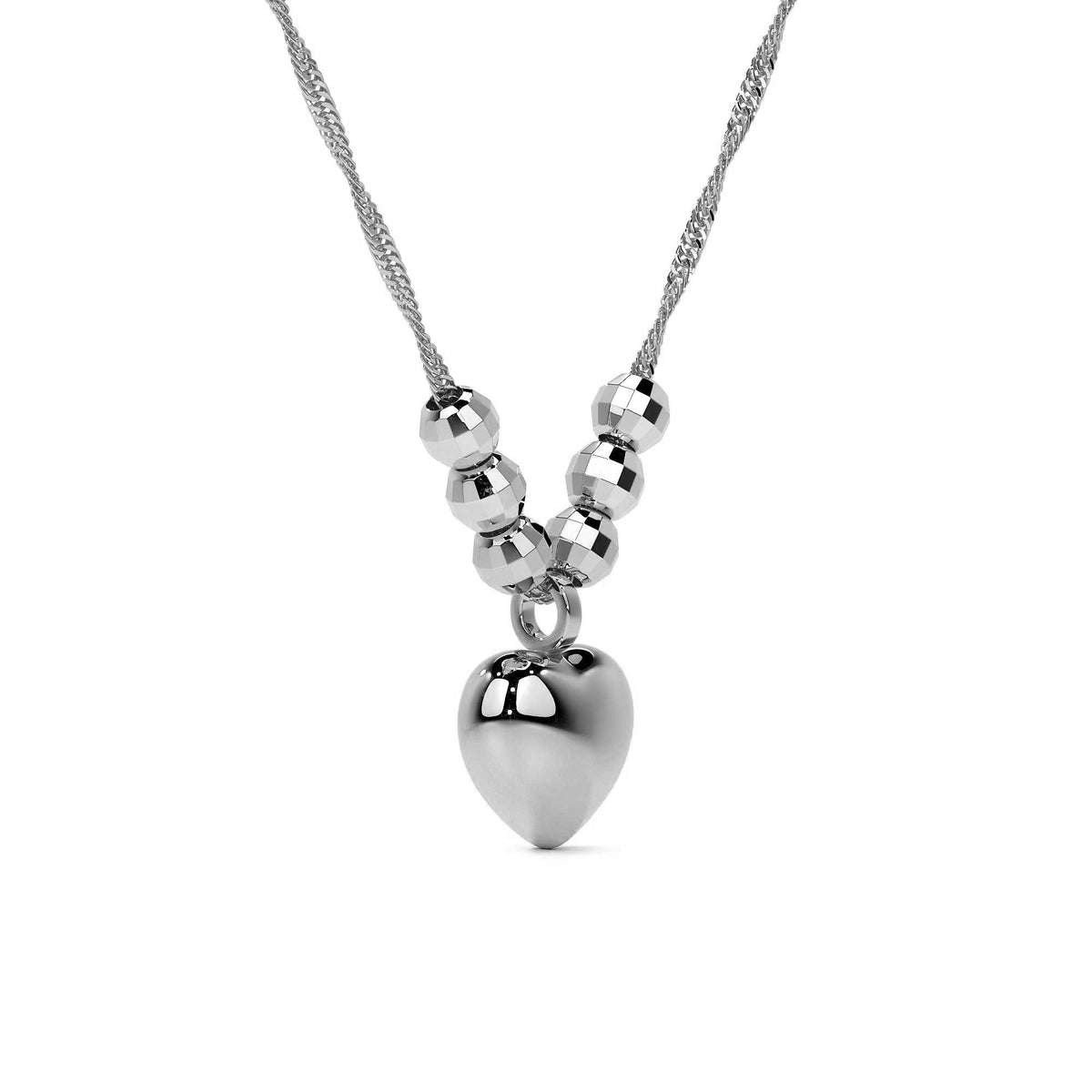 Collar De Corazon Inflado De Plata 925 Con Bola De 45 Cm