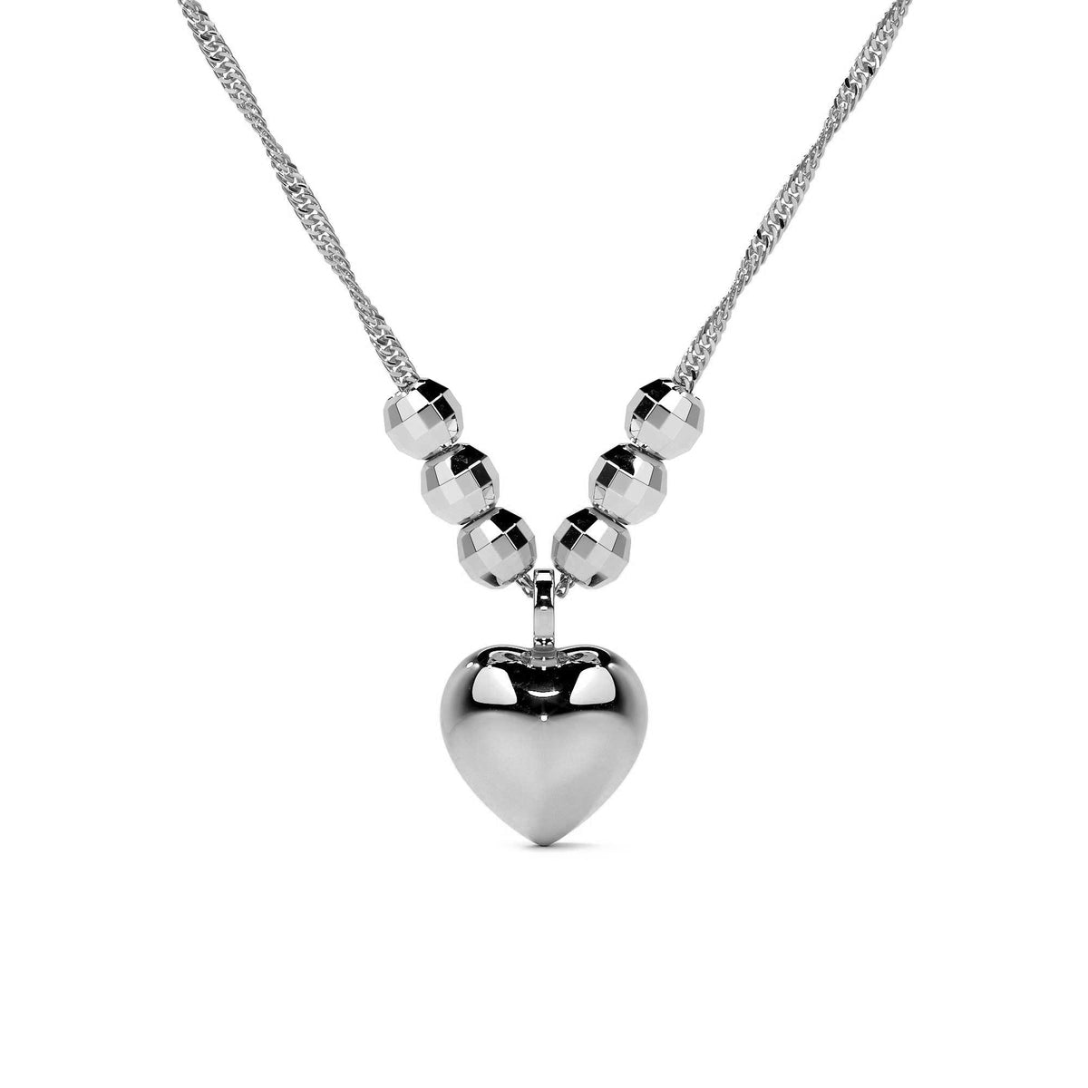 Collar De Corazon Inflado De Plata 925 Con Bola De 45 Cm