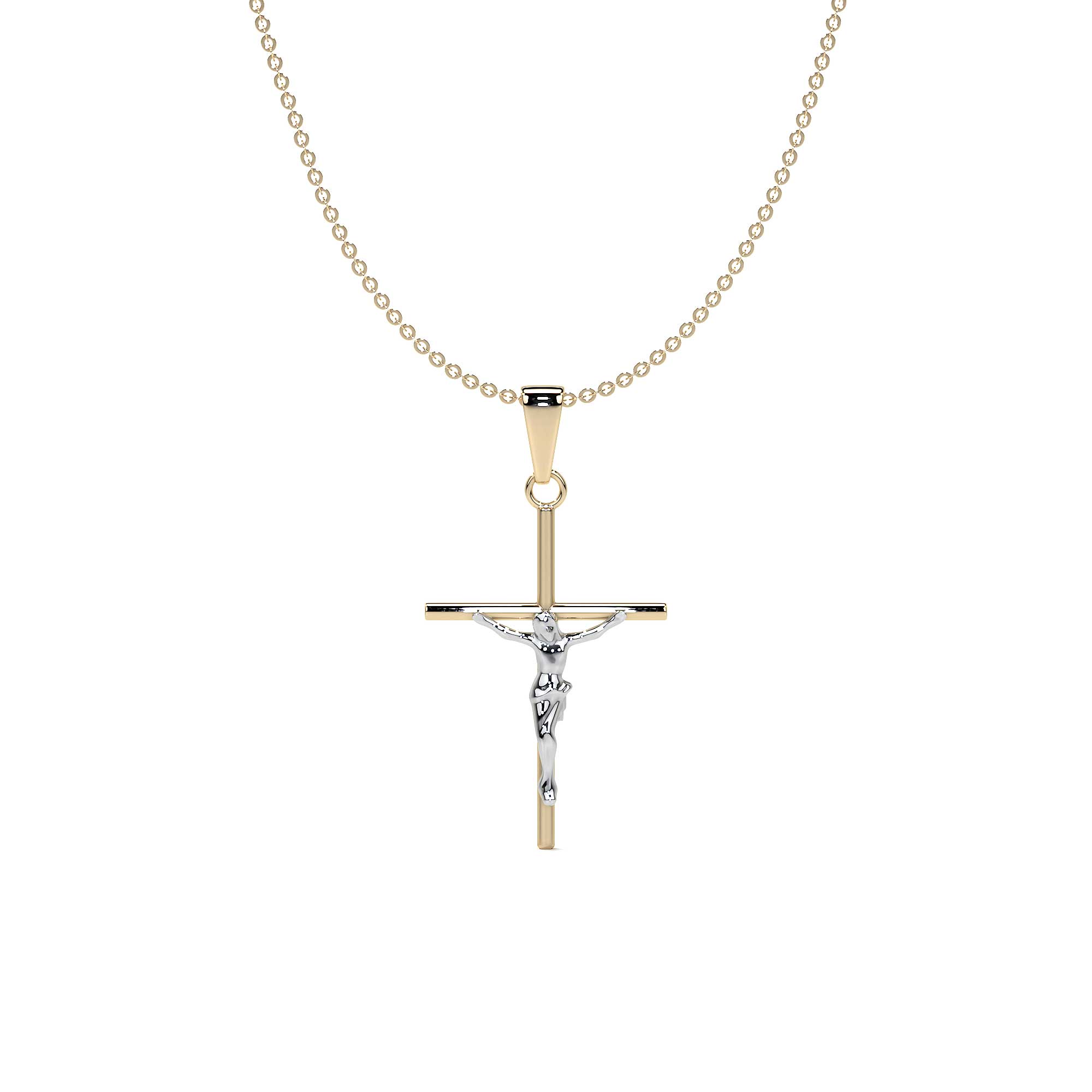 Collar De Cruz De Tubo Y Cristo Rodinado De Oro De 10k