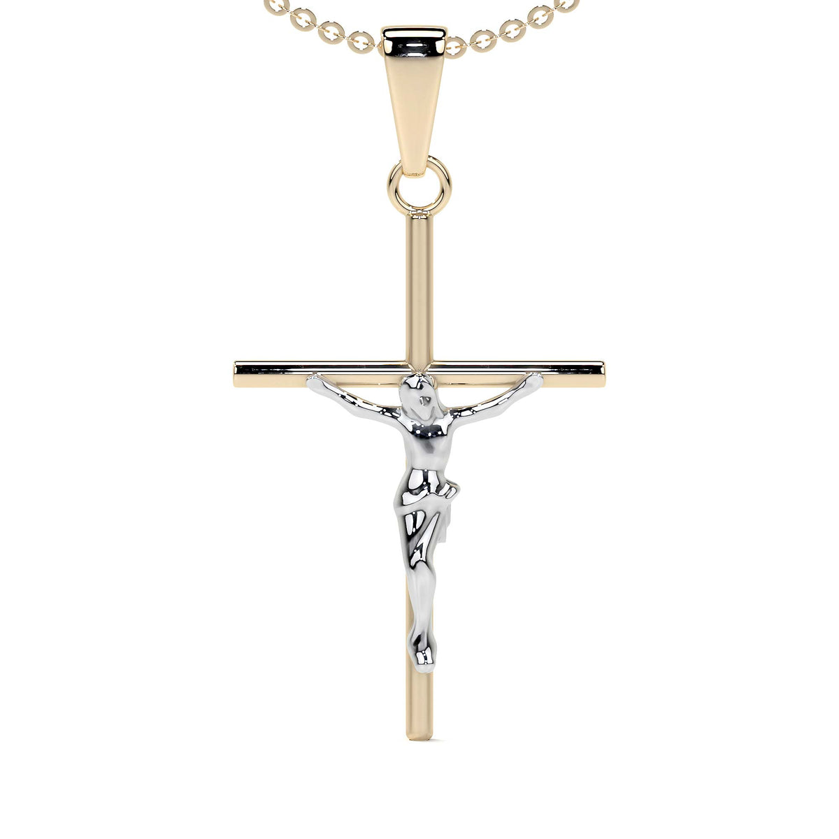 Dije De Cruz De Tubo Con Cristo Rodinado De Oro De 10k