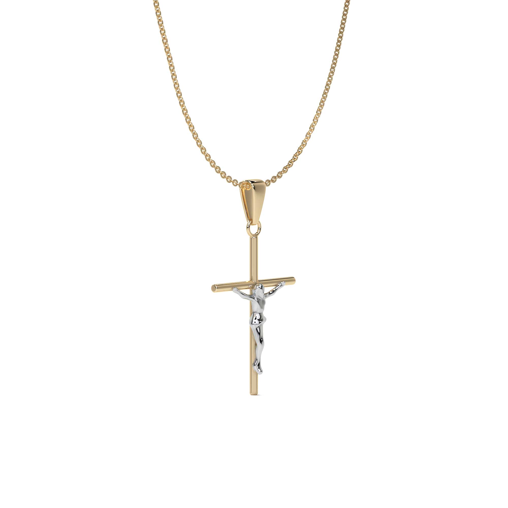 Dije De Cruz De Tubo Con Cristo Rodinado De Oro De 10k Color Dorado