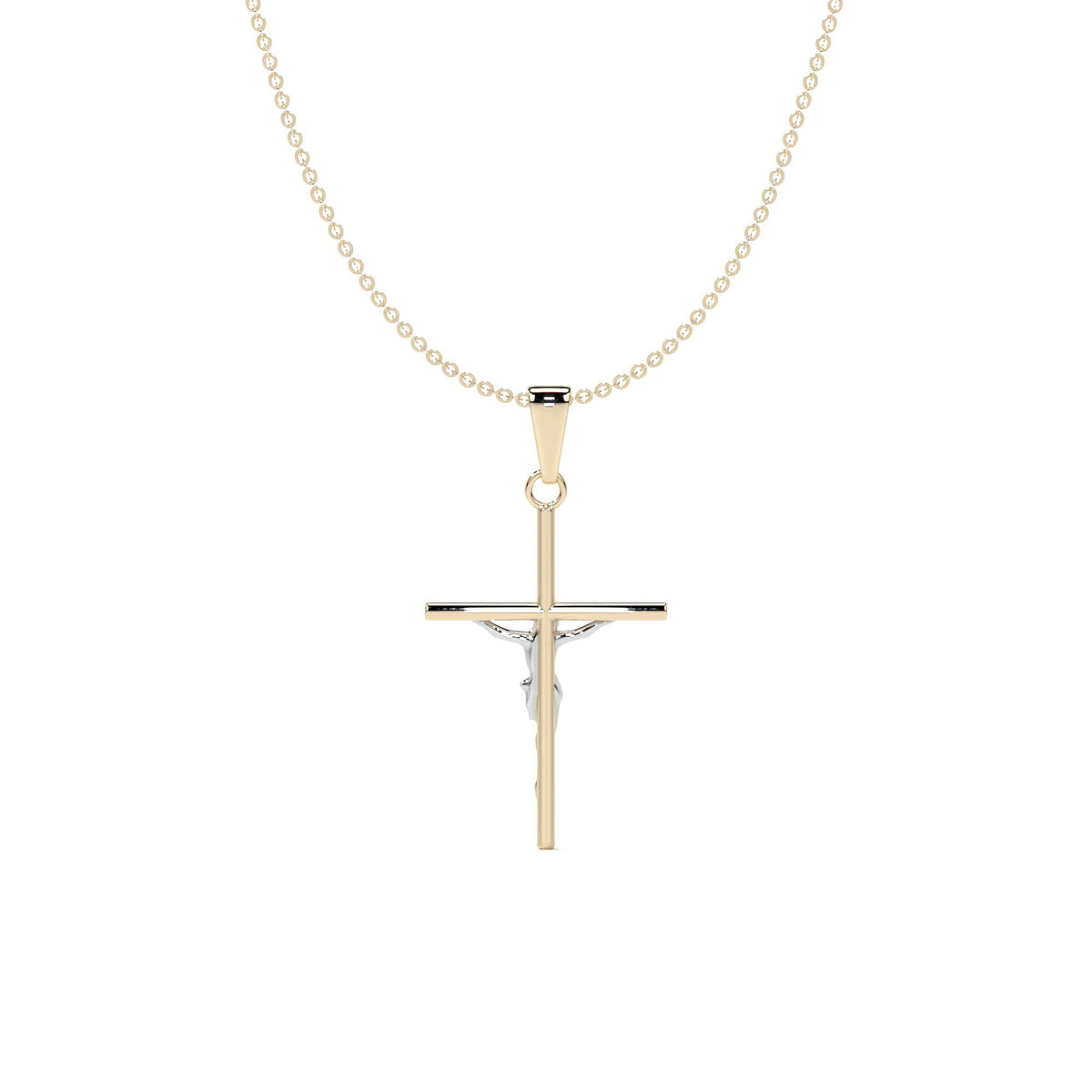 Collar De Cruz De Tubo Y Cristo Rodinado De Oro De 10k