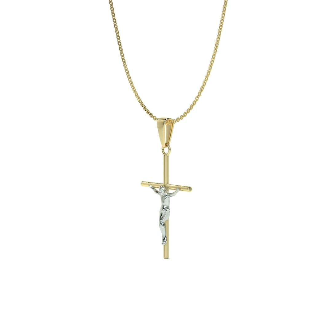 Dije De Cruz De Tubo Con Cristo Rodinado De Oro De 10k