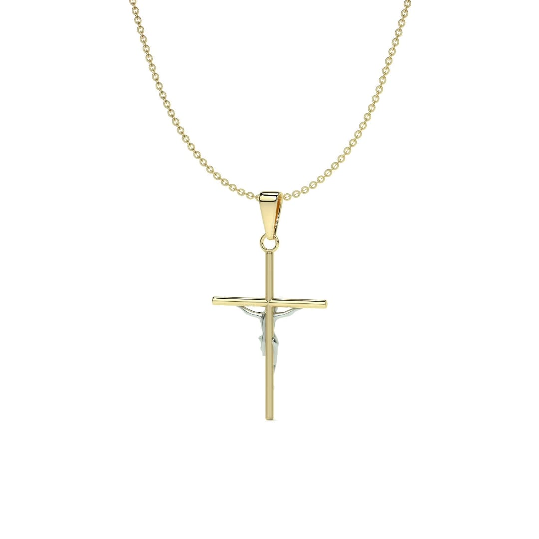 Dije De Cruz De Tubo Con Cristo Rodinado De Oro De 10k