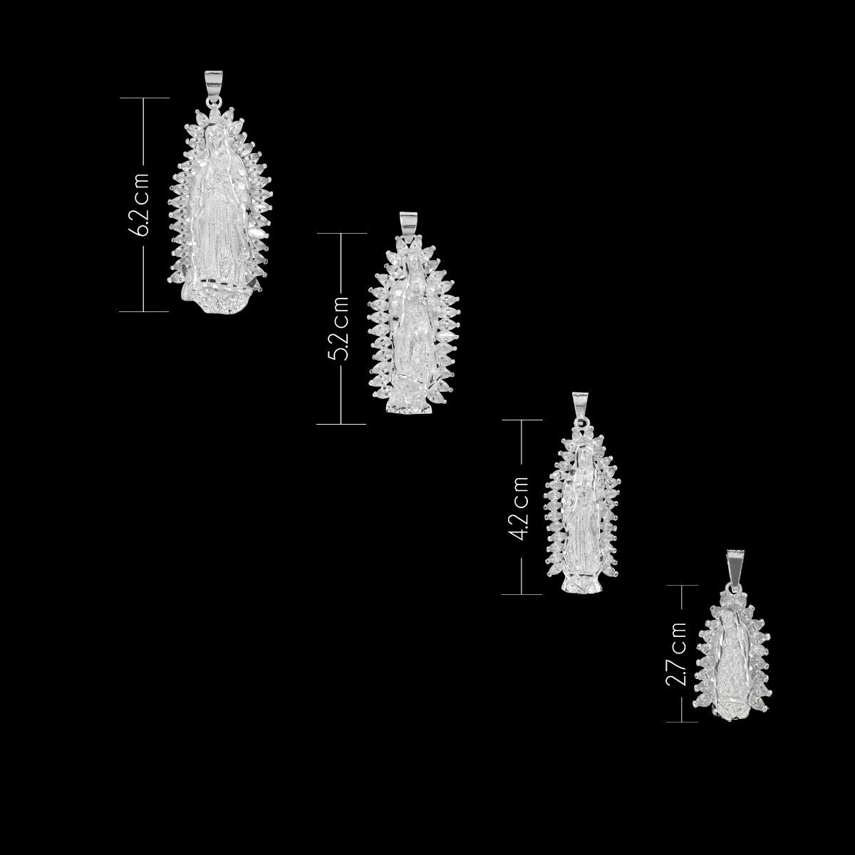 Dije De Virgen De Guadalupe De Plata 925 Con Zirconita 6.2cm