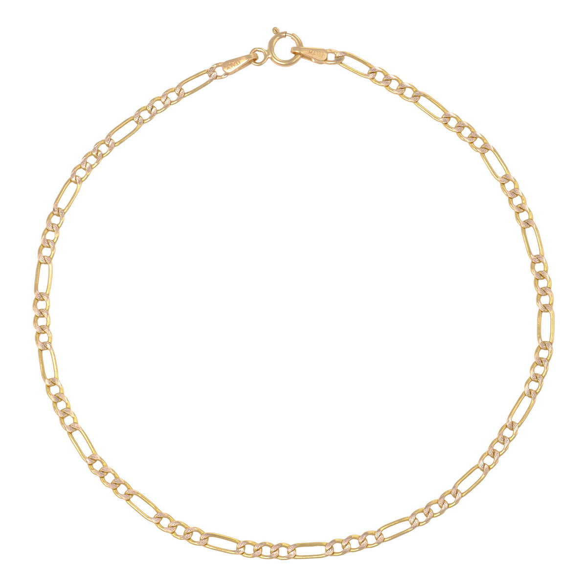 Pulsera Italiana Figaro Pave De 10 Quilates 2.4mm, 21.5 Cm