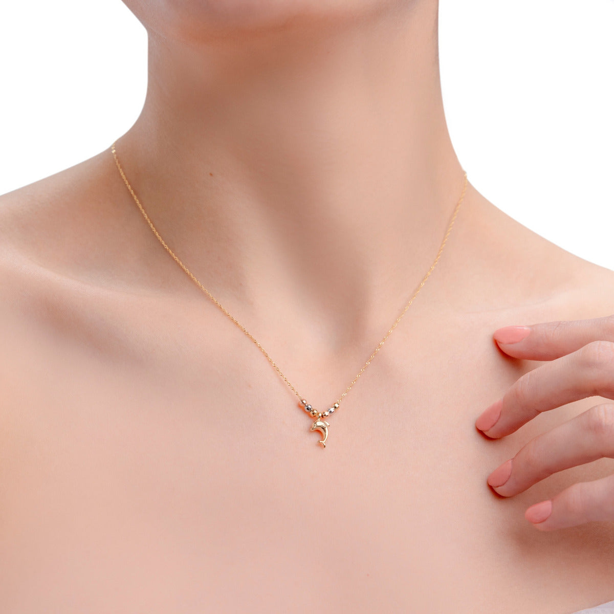 Gargantilla Italiana 10k De Delfin Y Bolas Tricolor