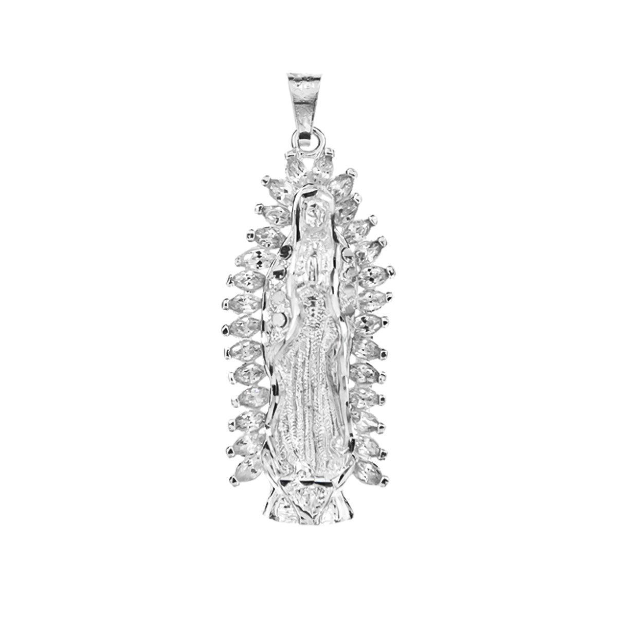 Dije De Virgen De Guadalupe De Plata 925 Con Zirconita 2.7cm