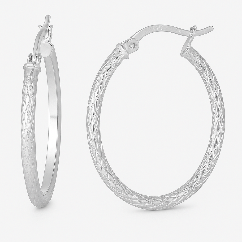 Arete De Plata Ovalado De Tubo Cuadarado Diamantado De 25mm