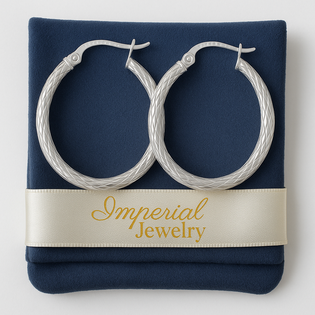 Arete De Plata Ovalado De Tubo Cuadarado Diamantado De 25mm