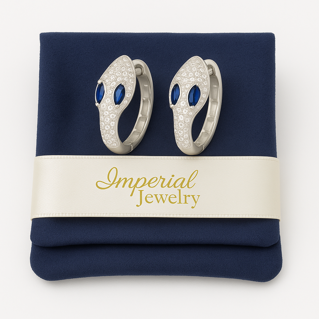 Arete De Serpiente De Plata 925 Con Zirconia Blanca Y Azul