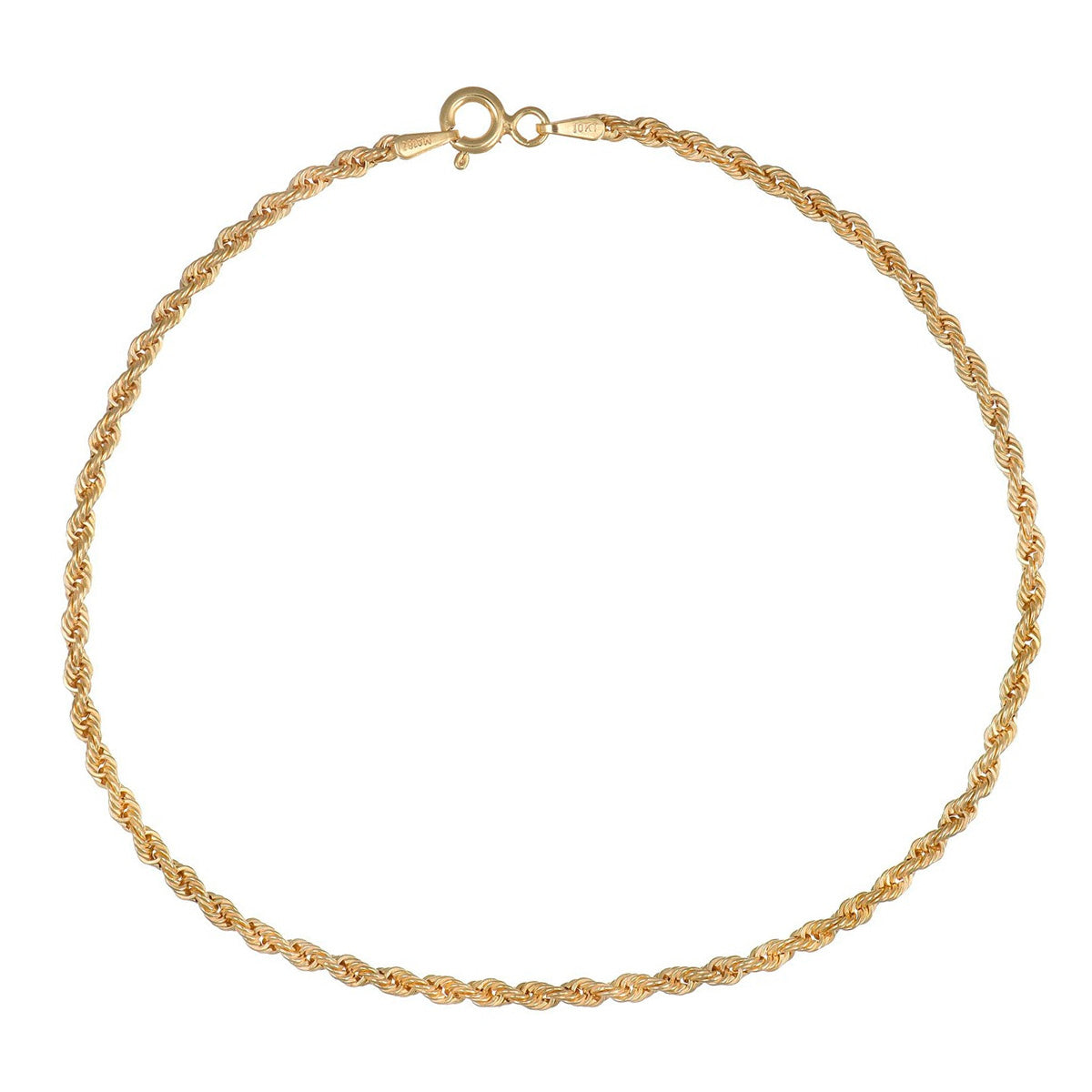 Pulso Torsal Hueco De Oro Italiano 10k, Calibre 2mm, 18 Cm