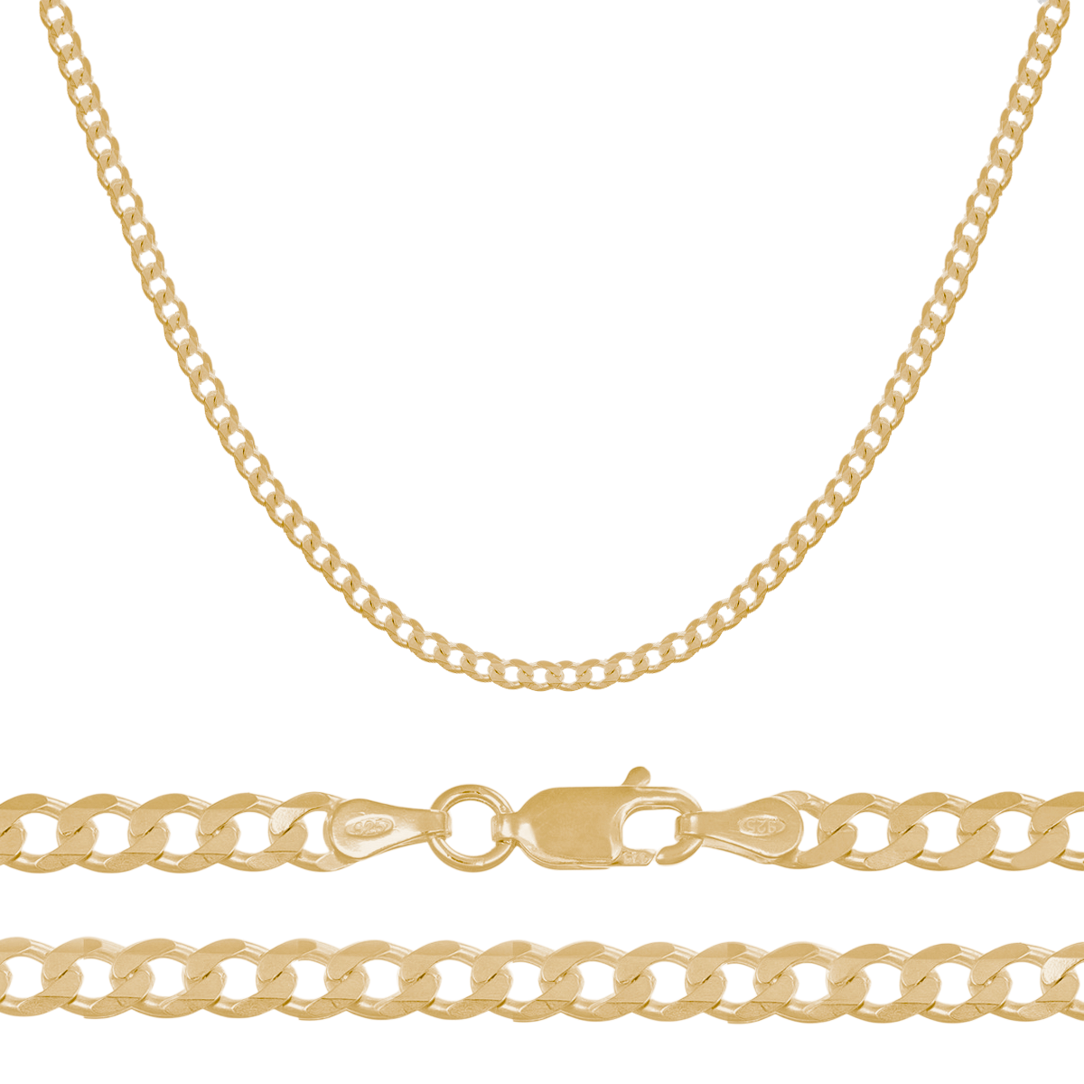 Cadena De Plata 925 Estilo Barbada De 55 Cm Calibre 3.2mm Color Plateado