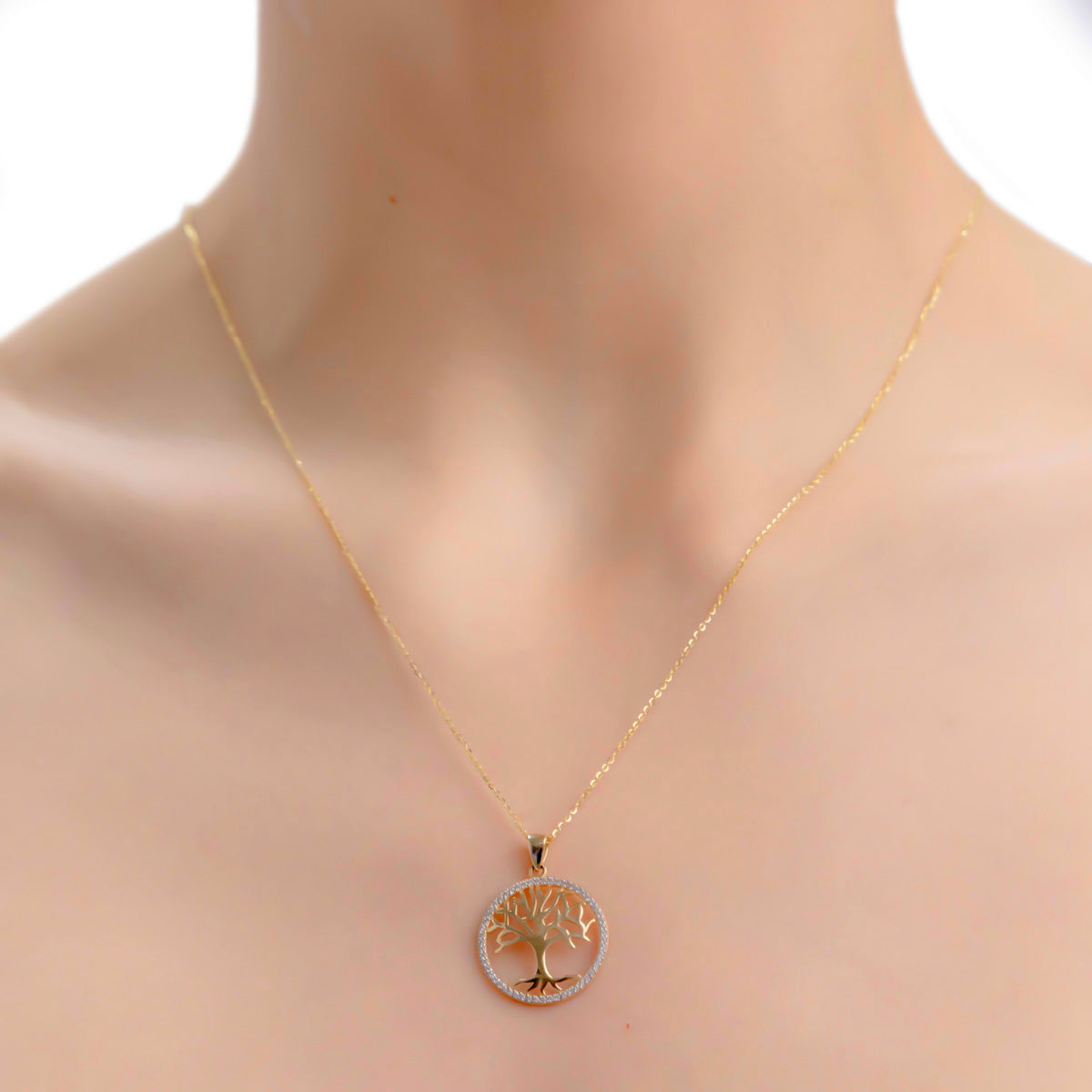 Collar De Arbol De La Vida De 14k Con Zirconia