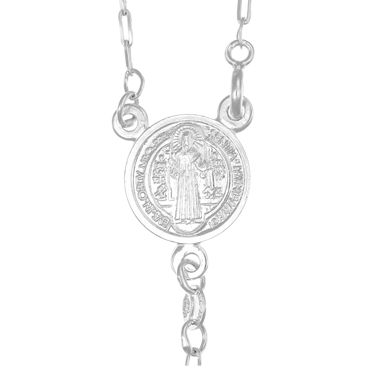 Rosario De Plata Ley 925 Con Bola Diamantada De 50 Cm