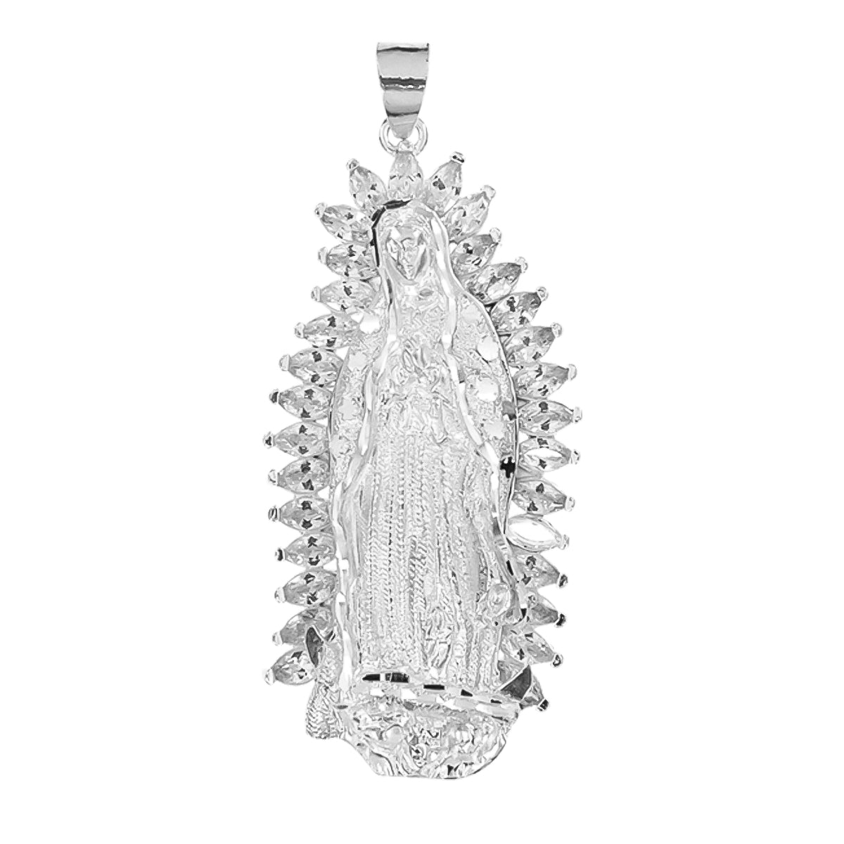 Dije De Virgen De Guadalupe De Plata 925 Con Zirconita 6.2cm