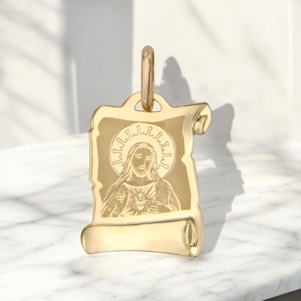 Medalla Laser De Oro De 10k Con Sagrado Corazón De Jesús