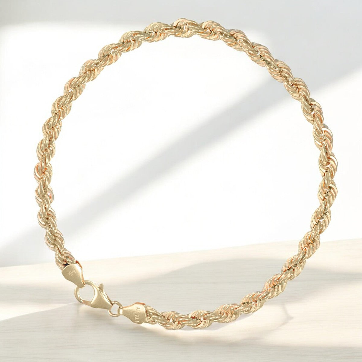 Pulso Torsal Hueco De Oro Italiano 10k, Calibre 3.8mm,21.5cm