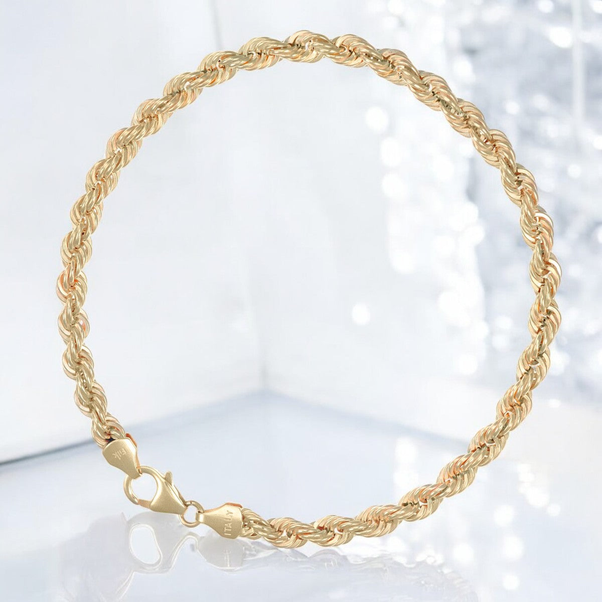 Pulso Torsal Hueco De Oro Italiano 14k, Calibre 3.8mm,21.5cm