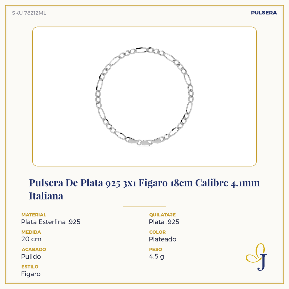 Pulsera de Plata 925 Italiana para Hombre Estilo Fígaro 3x1 | Joyería Masculina Elegante