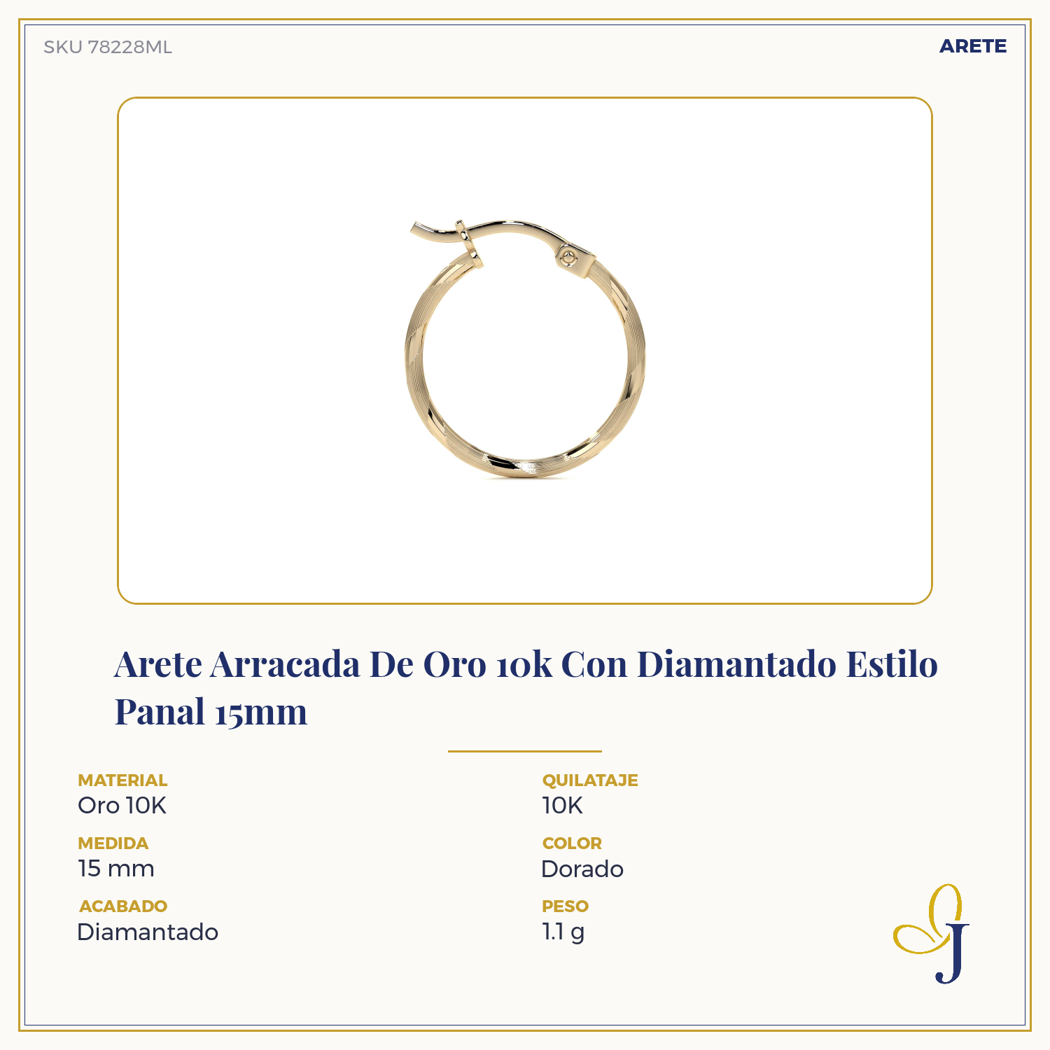 Arete Arracada Con Diamantado Cordon Blue De Oro
