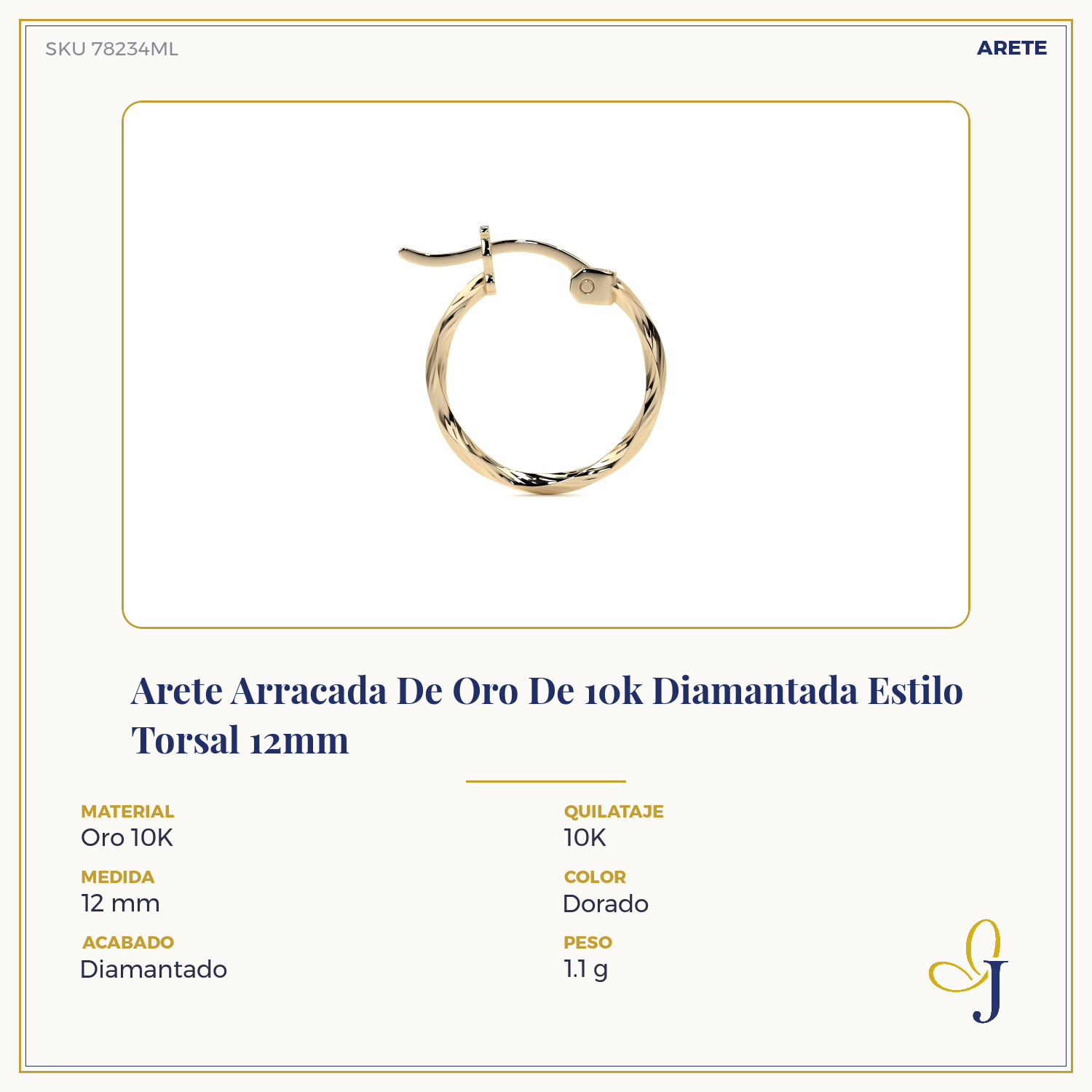 Arete Arracada De Oro De 10k Diamantada Estilo Torsal