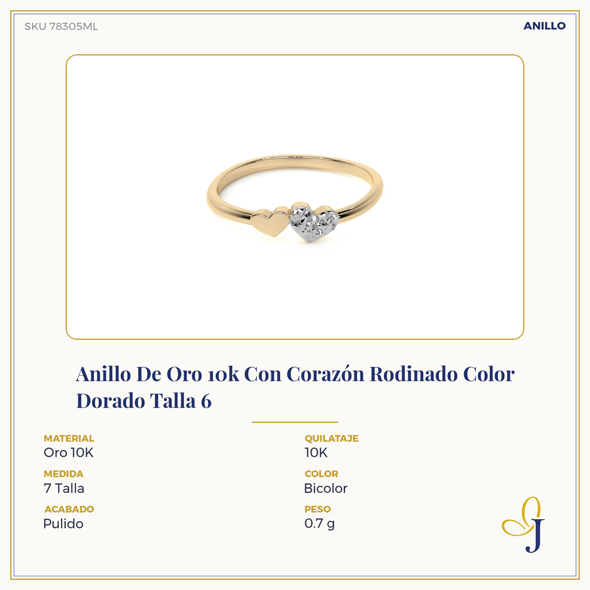 Anillo De Oro 14k Con Corazón Rodinado